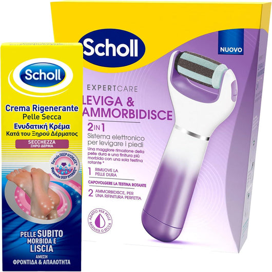 SHOLL ROLL LEVIGA PIEDI ELETTRONICO 2IN1 RIMUOVE CALLI E DURONI + CREMA RIGENERANTE PELLE SECCA AZIONE IDRATANTE 60ML