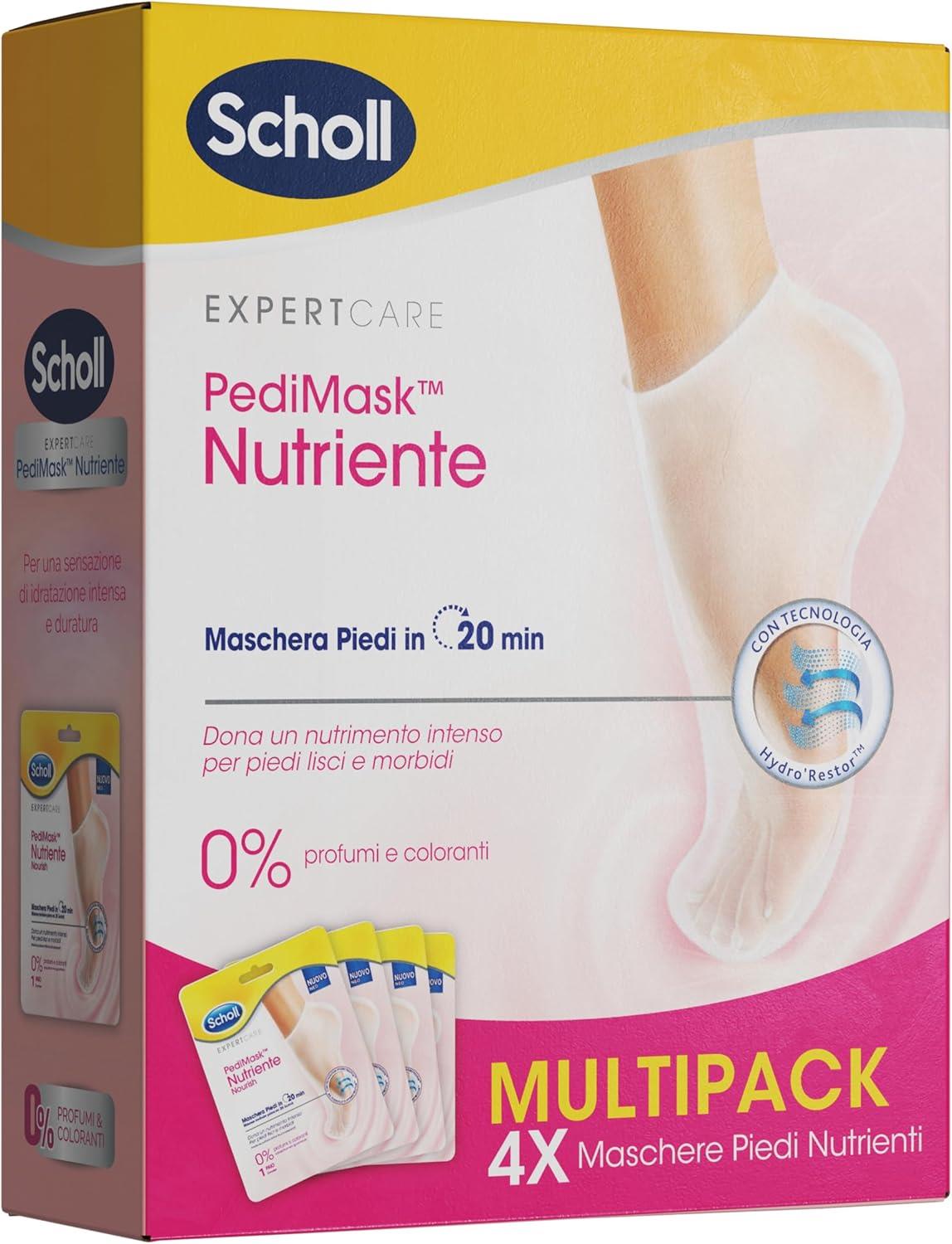 SCHOLL PEDIMASK MASCHERA PIEDI NUTRIENTE CON OLIO DI MACADAMIA 0% PROFUMI E COLORANTI 4 CONFEZIONI DA 1 PAIO DI CALZINI