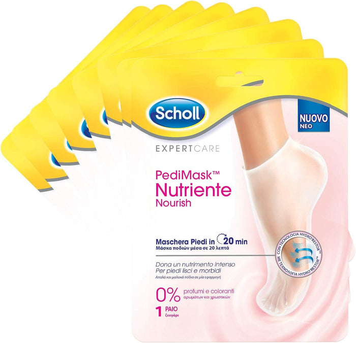 SCHOLL PEDIMASK MASCHERA PIEDI NUTRIENTE CON OLIO DI MACADAMIA 0% PROFUMI E COLORANTI 8 CONFEZIONI DA 1 PAIO DI CALZINI