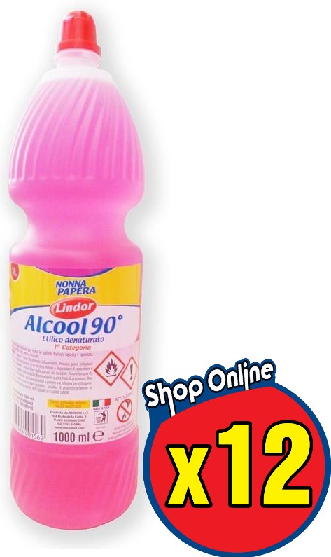KIT 12 LINDOR ALCOOL ETILICO DENATURATO 90° DA 1 LT