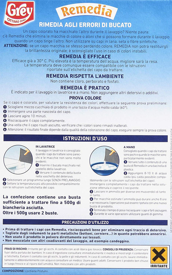 GREY REMEDIA CATTURA COLORE ADDITIVO PER LAVAGGI IN LAVATRICE 6 X 200 GR