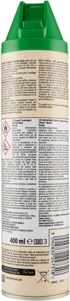 BAYGON INSETTICIDA SCARAFAGGI E FORMICHE SPRAY 400 ML