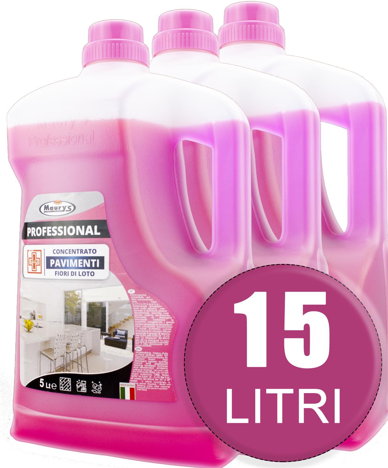 15LT MAURY'S PROFESSIONAL DETERGENTE PAVIMENTI FIORI DI LOTO IN CONF. DA 3X5 LT