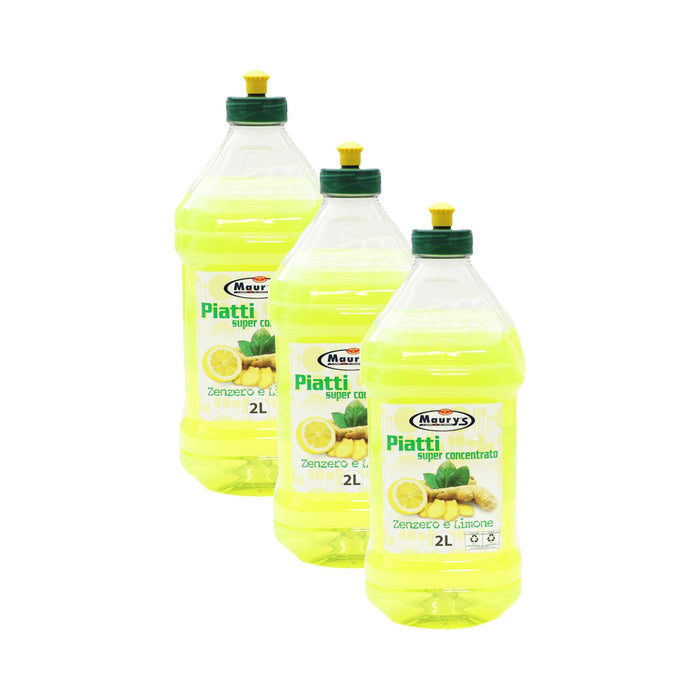KIT SET 3 PZ MAURY'S DETERSIVO CONCENTRATO PER PIATTI LIMONE E ZENZERO 2 LT