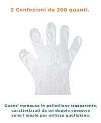 MAURY'S GUANTI MONOUSO IGIENICI IN POLIETILENE ALTA DENSITA' 400 PZ