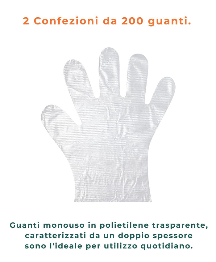 MAURY'S GUANTI MONOUSO IGIENICI IN POLIETILENE ALTA DENSITA' 400 PZ