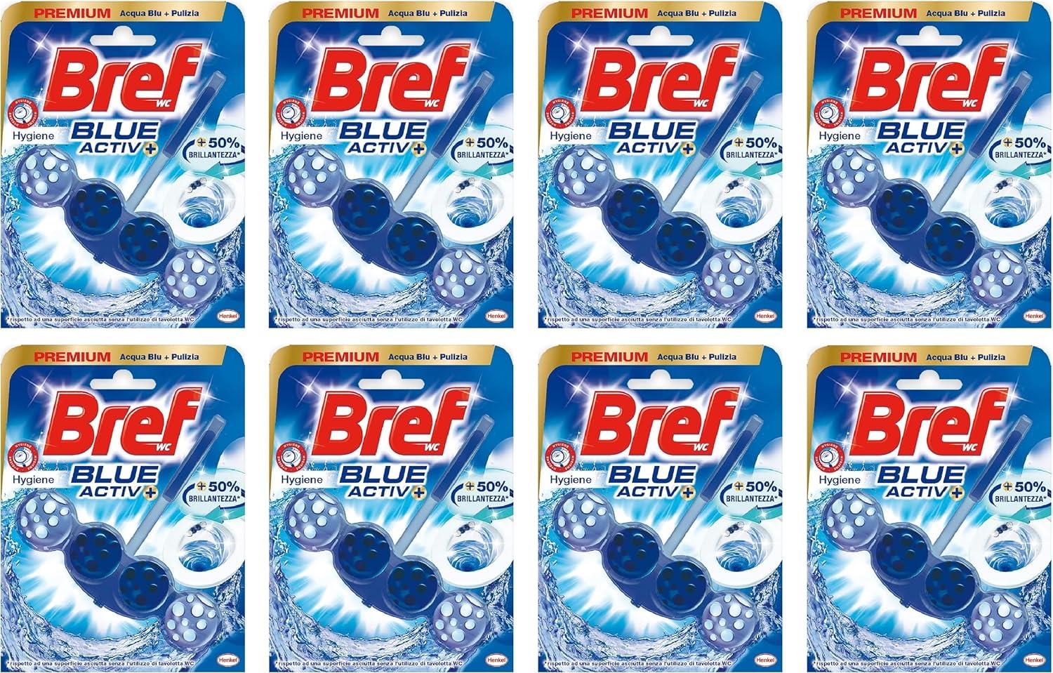 BREF SET 8 CONFEZIONI WC POWER ACTIV BLUE DETERGENTE PROFUMATORE IN PASTIGLIE IGIENIZZANTE FRESCO FORMATO 50 G