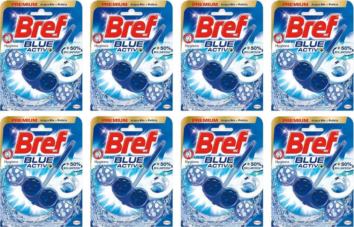 BREF SET 8 CONFEZIONI WC POWER ACTIV BLUE DETERGENTE PROFUMATORE IN PASTIGLIE IGIENIZZANTE FRESCO FORMATO 50 G