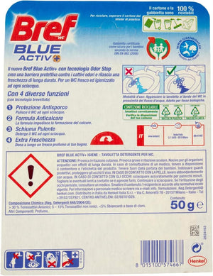 BREF SET 8 CONFEZIONI WC POWER ACTIV BLUE DETERGENTE PROFUMATORE IN PASTIGLIE IGIENIZZANTE FRESCO FORMATO 50 G