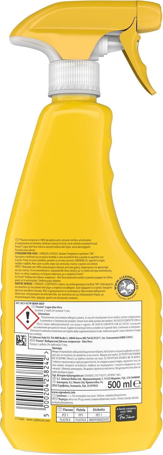 PRONTO TRIGGER PACCO DA 12 PZ LEGNO ESALTA LA NATURALE BELLEZZA DEL LEGNO FRAGRANZA ALOE VERA 1 CONFEZIONE DA 500 ML
