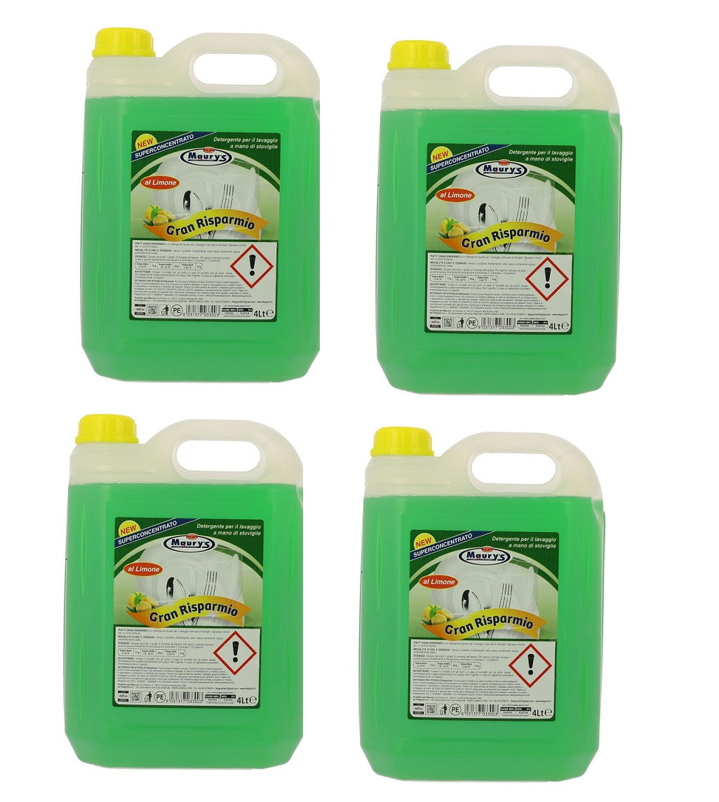 SET 4 MAURY'S DETERGENTE SUPERCONCENTRATO PER PIATTI DA 4 LT AL LIMONE