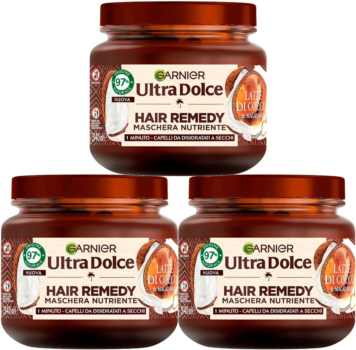 SET 3 GARNIER ULTRA DOLCE MASCHERA CAPELLI DA DISIDRATATI A SECCHI AZIONE IN 1 MINUTO CON LATTE DI COCCO E MACADAMIA 340 ML