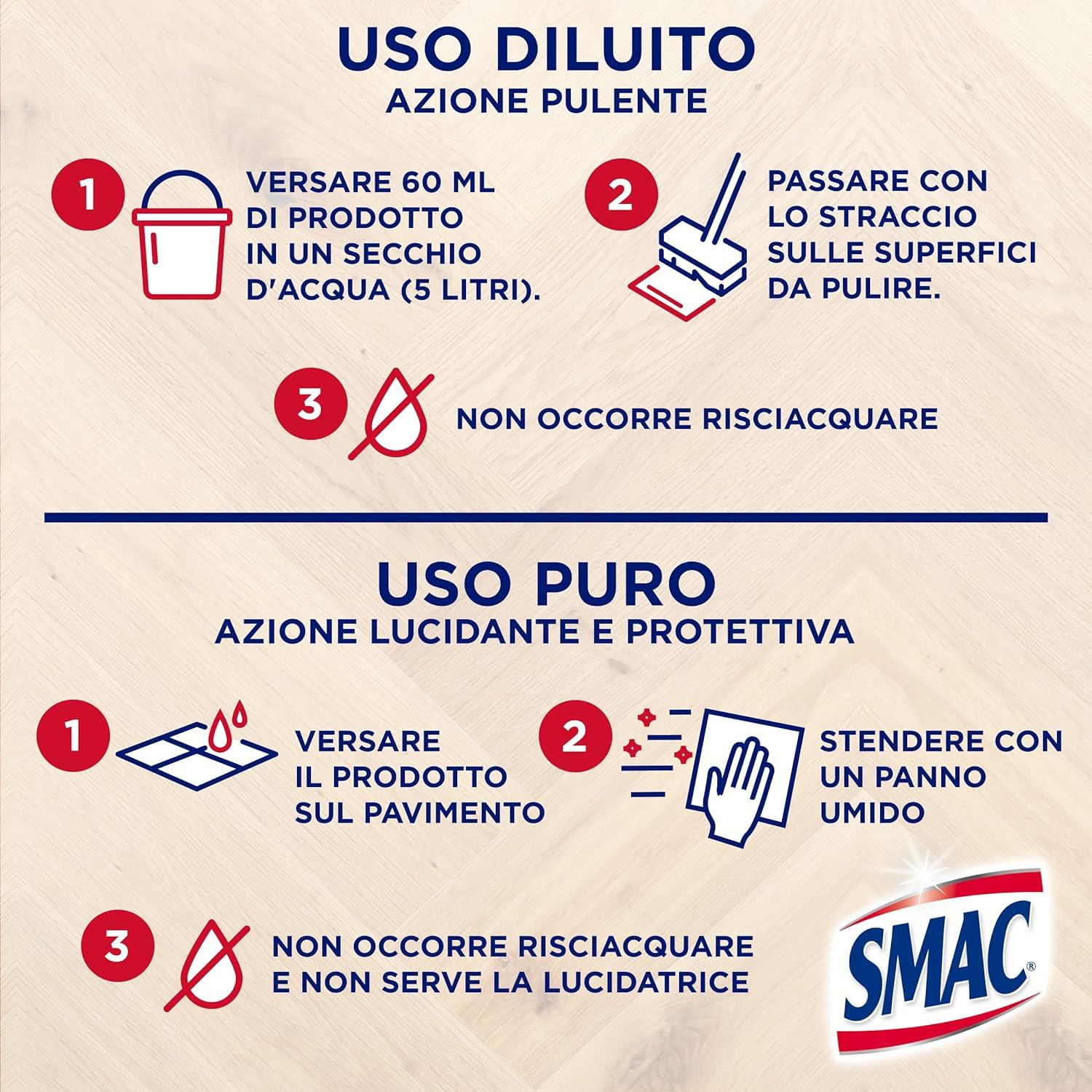 SET 3 SMAC DETERGENTE PAVIMENTI LAVAINCERA PARQUET E COTTO CON CERA DI CARNAUBA AZIONE LUCIDANTE E PROTETTIVA 1000 ML