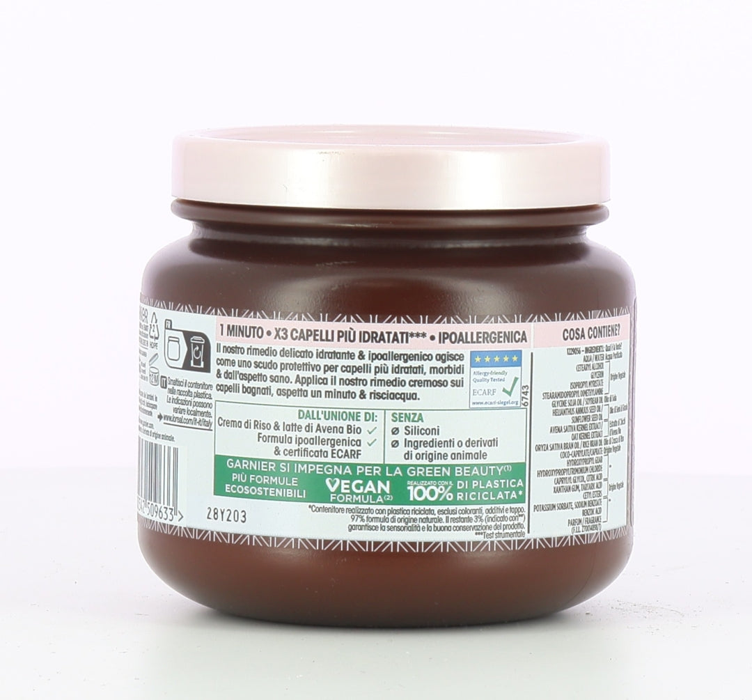 GARNIER ULTRA DOLCE 3 MASCHERE IDRATANTE PER CAPELLI DELICATI E CUTE SENSIBILE CON CREMA DI RISO E LATTE DI AVENA 340 ML