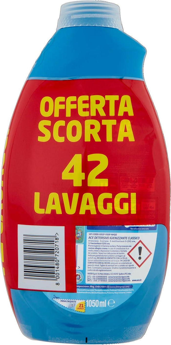 ACE DETERSIVO SET 2 PZ IGIENIZZANTE CLASSICO 42 LAVAGGI 2100 ML L'UNO IGIENIZZANTE
