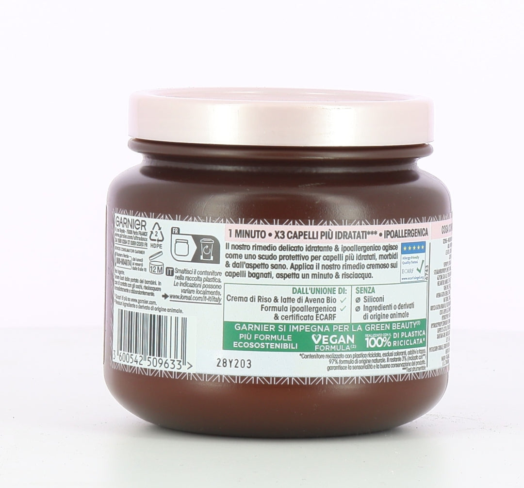 GARNIER ULTRA DOLCE 3 MASCHERE IDRATANTE PER CAPELLI DELICATI E CUTE SENSIBILE CON CREMA DI RISO E LATTE DI AVENA 340 ML