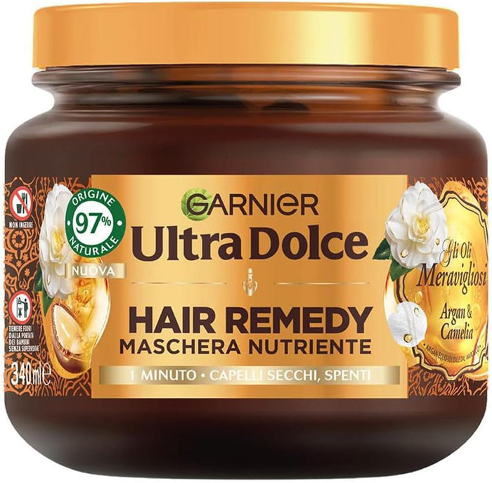 GARNIER ULTRA DOLCE 3 MASCHERE NUTRIENTE PER CAPELLI SECCHI E SPENTI AZIONE IN 1 MINUTO CON GLI OLI MERAVIGLIOS 340 ML