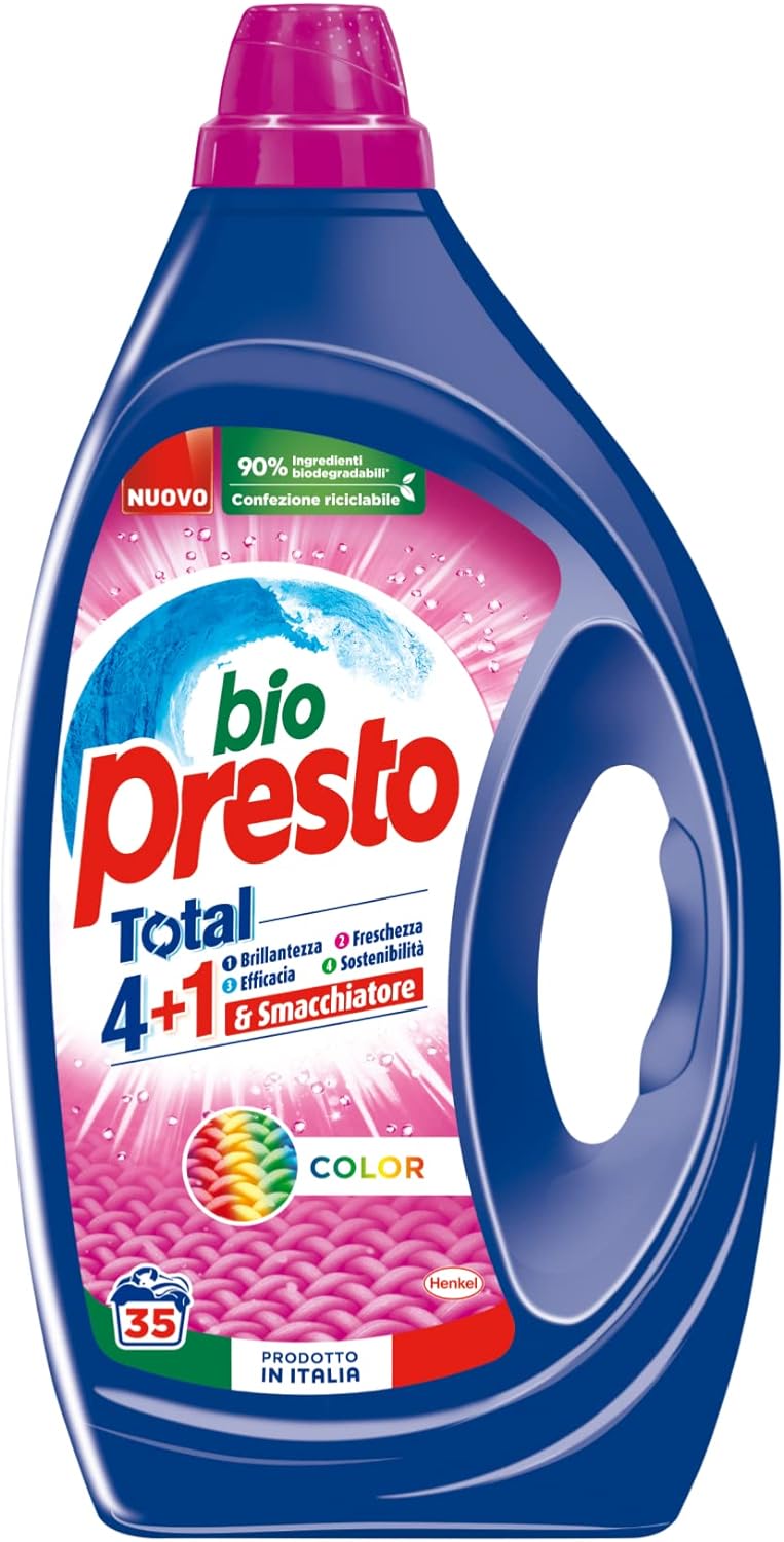 SET 4 PZ BIOPRESTO DETERSIVO PER LAVATRICE DA 35 LAVAGGI CAPI COLORATI