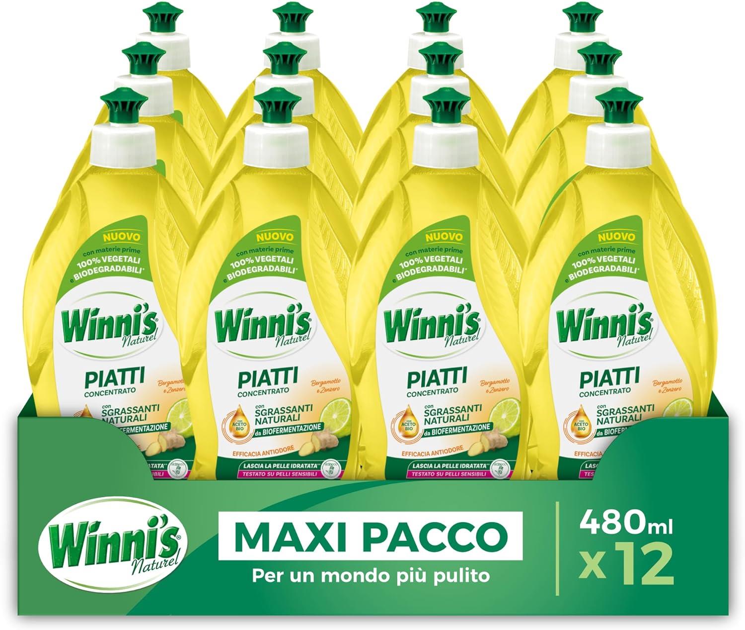 WINNI'S CONFEZIONE 12 PEZZI DETERSIVO PER I PIATTI X 480 ML BERGAMOTTO E ZENZERO