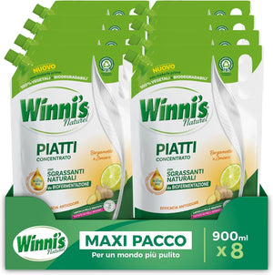 WINNI'S RICARICA SET 8 PZ DETERGENTE PIATTI DA 900 ML BERGAMOTTO E ZENZERO