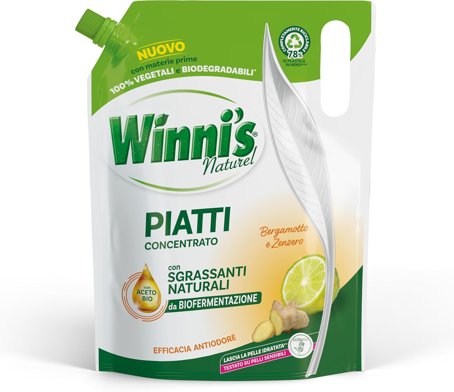 WINNI'S RICARICA SET 8 PZ DETERGENTE PIATTI DA 900 ML BERGAMOTTO E ZENZERO