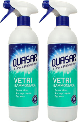 QUASAR SPRAY DETERGENTE VETRI SET 2 PZ X 580 ML CON AMMONIACA SPRAY