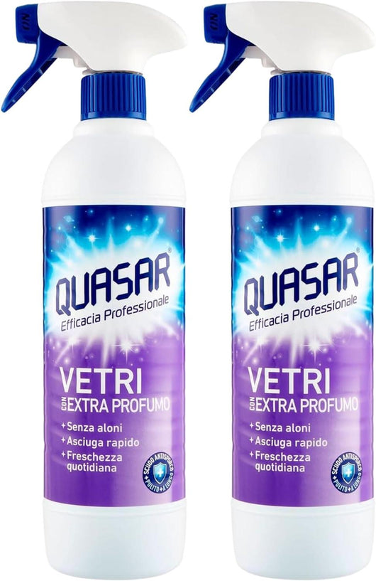 QUASAR SPRAY VETRI SET 2 PZ X 580 ML CON EXTRA PROFUMO NON LASCIA ALONI USO QUOTIDIANO