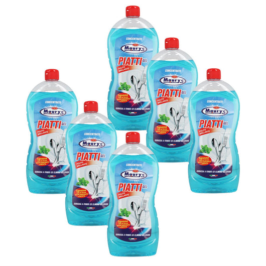 KIT SET 6 PZ MAURY'S SAPONE PIATTI GEL 1 LT IGIENIZZANTE CON BICARBONATO