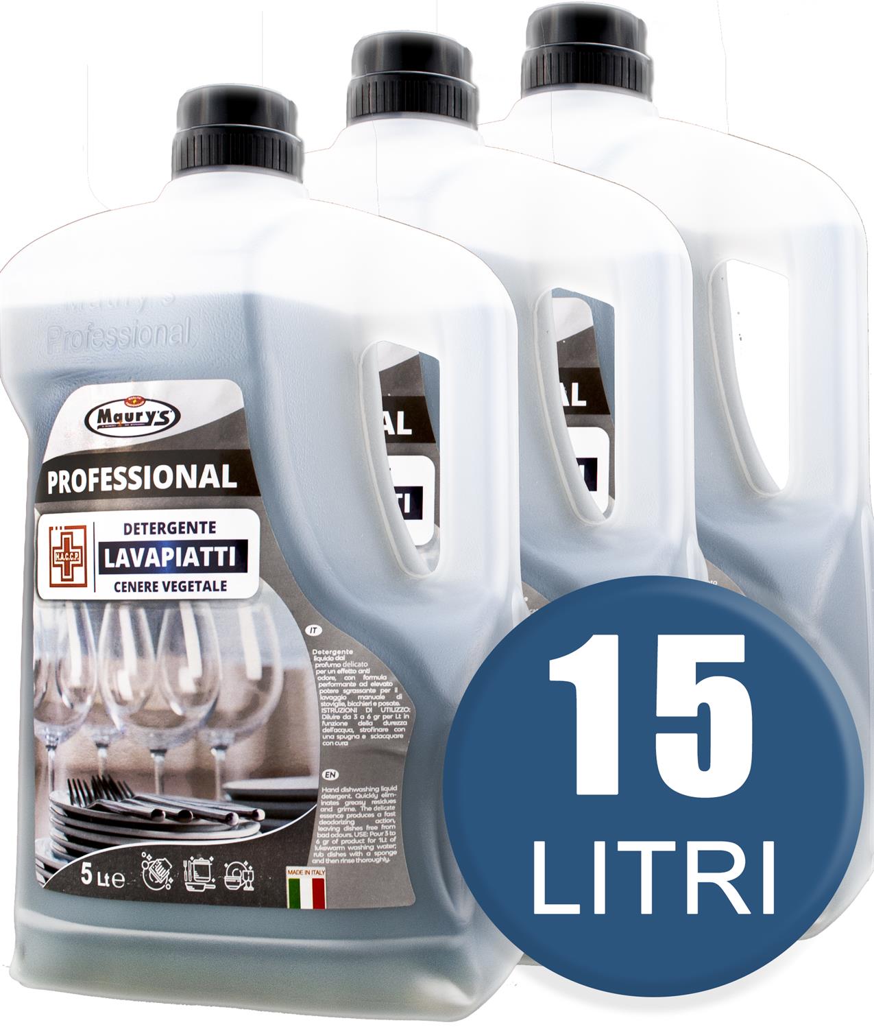 15LT MAURY'S PROFESSIONAL SAPONE PIATTI CENERE VEGETALE IN CONF. DA 3X5 LT