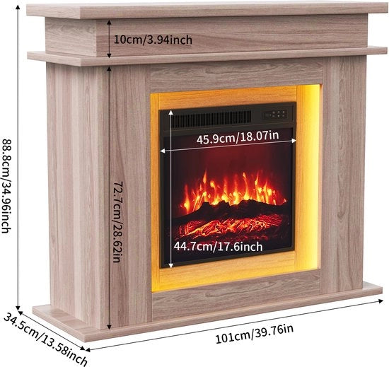 Lampada da Camino elettrica - Fiamma simulata - Lampada da terra a LED - Funzione di riscaldamento - Credenza da camino