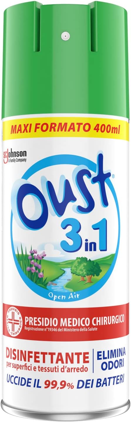 SET 3 OUST 3 IN 1 SPRAY ELIMINA ODORI DISINFETTANTE DA 400 ML OPENAIR VERDE