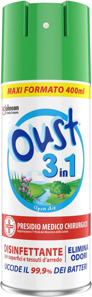 SET 3 OUST 3 IN 1 SPRAY ELIMINA ODORI DISINFETTANTE DA 400 ML OPENAIR VERDE