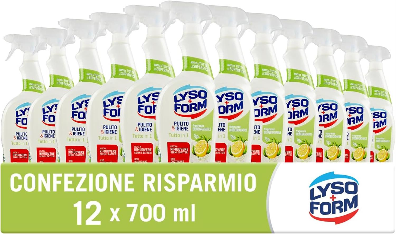 LYSOFORM SPRAY TUTTO IN 1 SET 12 PZ X 700 ML PULITO E IGIENE TE VERDE LIMONE