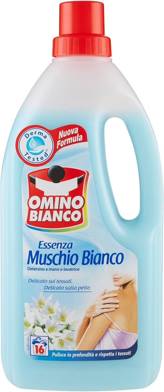 SET 4 OMINO BIANCO DETERSIVO BIVALENTE LIQUIDO LAVAGGIO A MANO E IN LAVATRICE ESSENZA MUSCHIO BIANCO 1000 ML