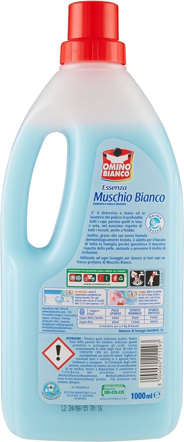 SET 4 OMINO BIANCO DETERSIVO BIVALENTE LIQUIDO LAVAGGIO A MANO E IN LAVATRICE ESSENZA MUSCHIO BIANCO 1000 ML