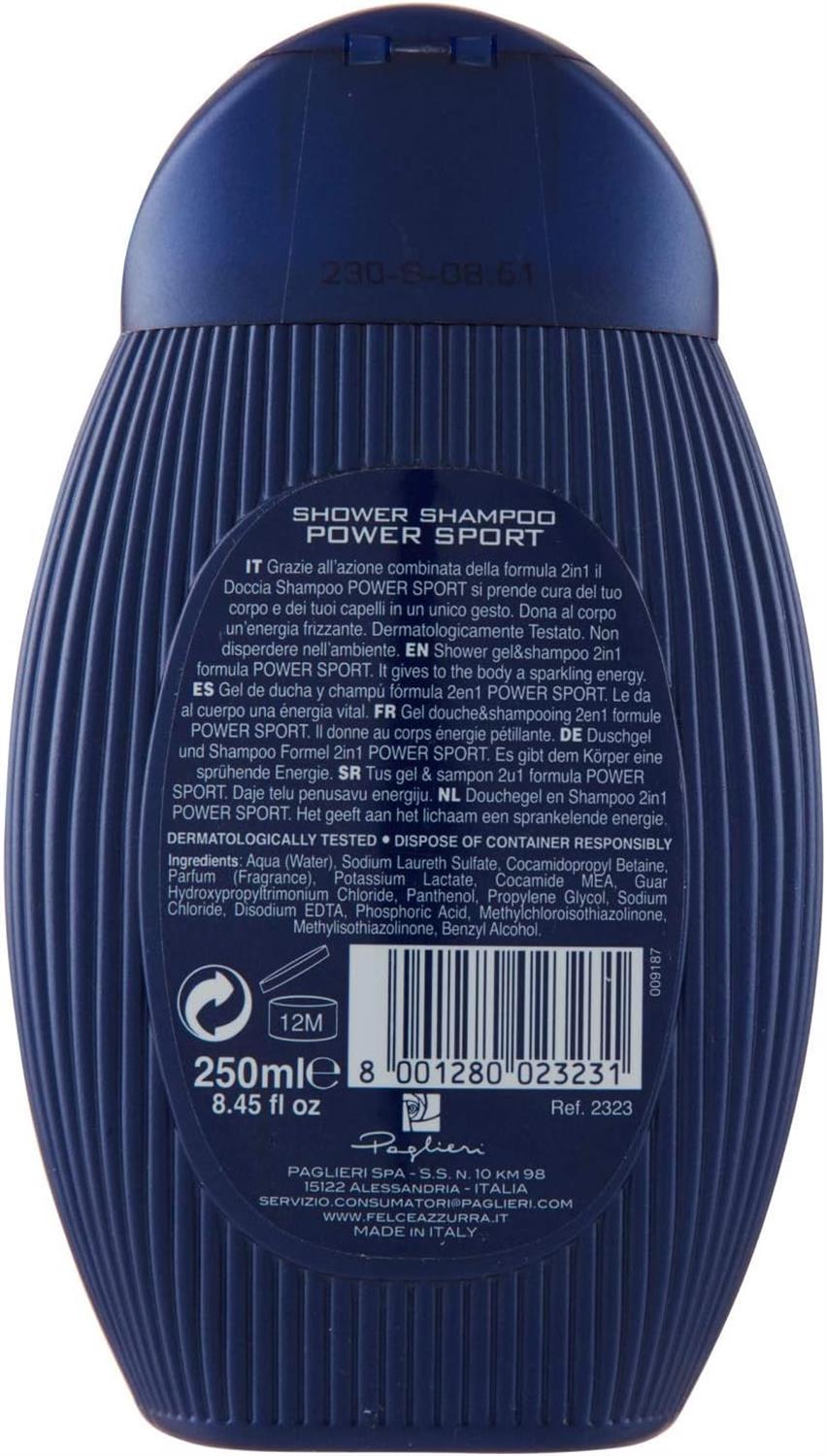 SET 6 FELCE AZZURRA POWER SPORT SHOWER DOCCIA SHAMPOO UOMO ENERGIZZANTE 250 ML