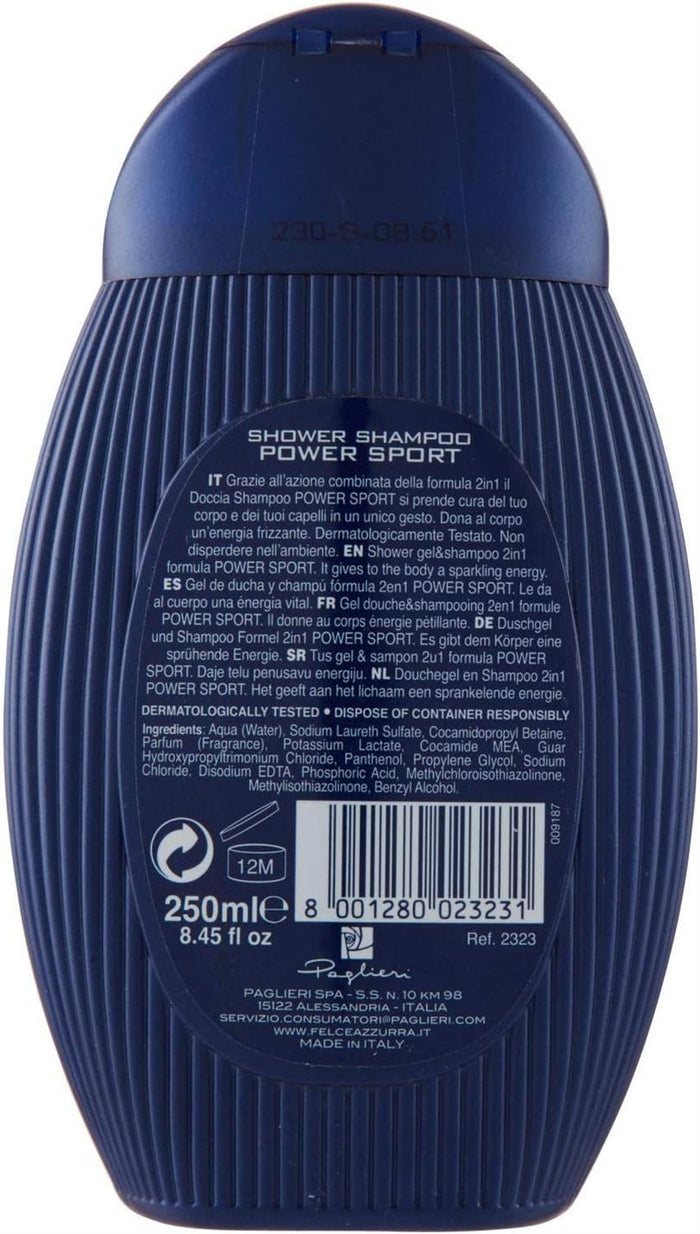 SET 6 FELCE AZZURRA POWER SPORT SHOWER DOCCIA SHAMPOO UOMO ENERGIZZANTE 250 ML