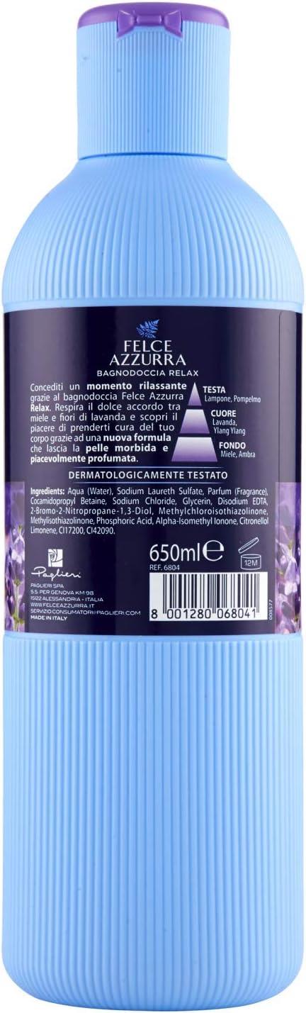 6 FELCE AZZURRA BAGNODOCCIA RELAX PROFUMO AL MIELE E FIORI DI LAVANDA PER UNA PELLE MORBIDA E PROFUMATA 650 ML