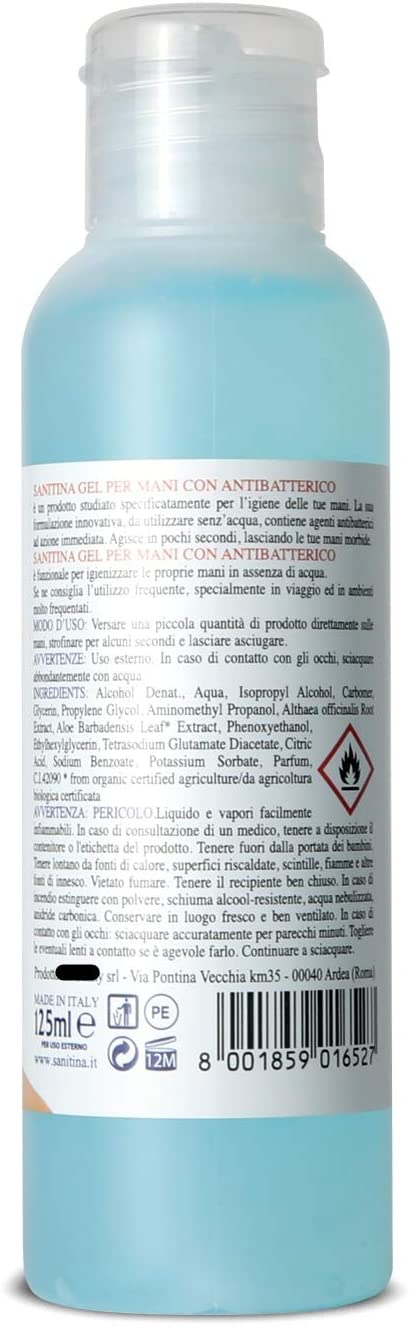 2 PEZZI SANITINA GEL MANI IDROALCOLICO SENZA RISCIACQUO CON 60% ALCOOL 125ML