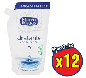 SET 12 CONFEZIONI NEUTRO ROBERTS RICARICA 400 ML SAPONE IDRATANTE CON GLICERINA