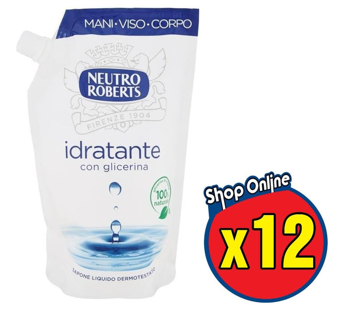 SET 12 CONFEZIONI NEUTRO ROBERTS RICARICA 400 ML SAPONE IDRATANTE CON GLICERINA