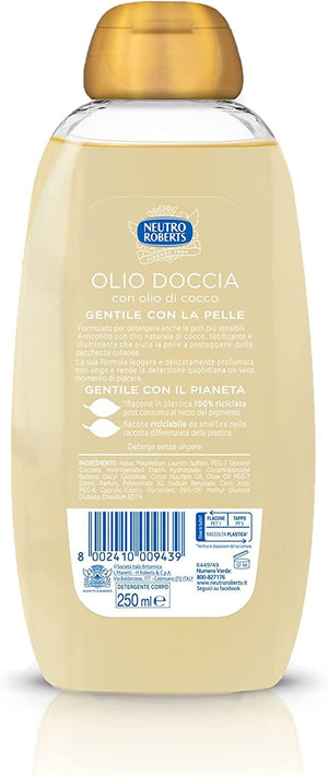 SET 3 CONFEZIONI DI NEUTRO ROBERTS DETERGENTE OLIO DOCCIA 250ML COCCO