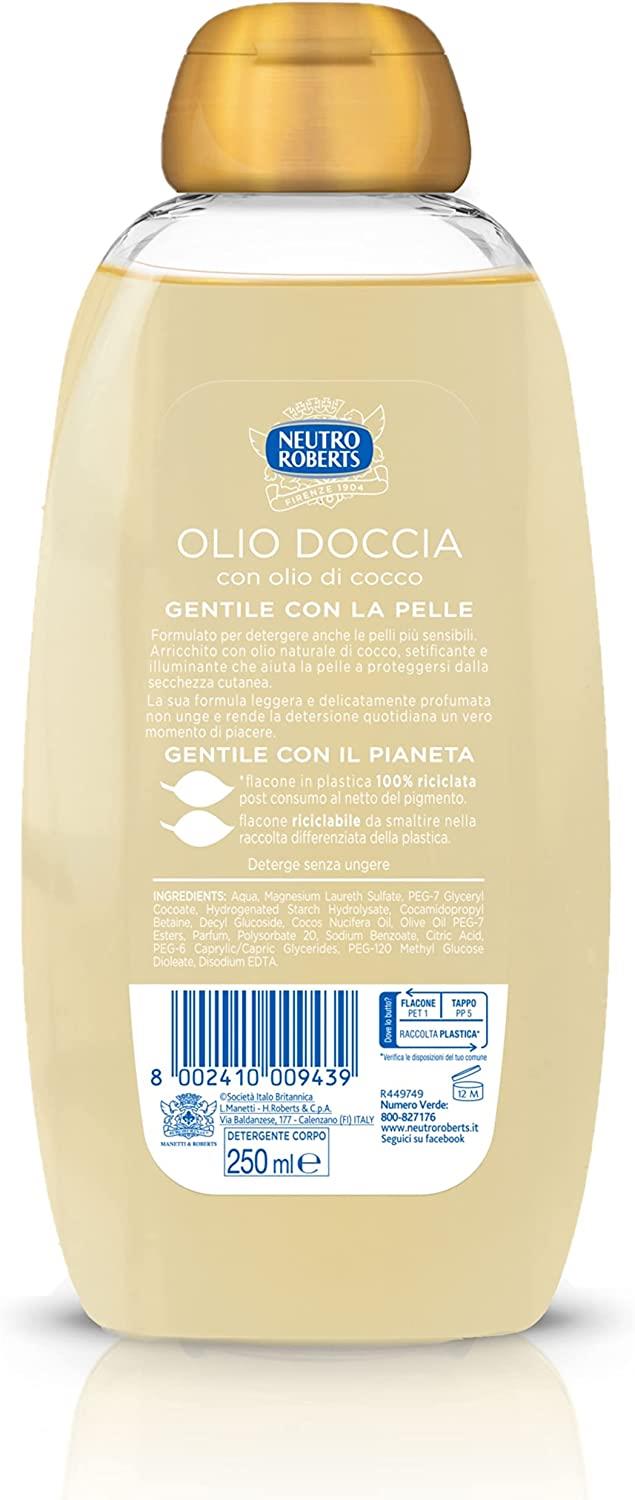 SET 3 CONFEZIONI DI NEUTRO ROBERTS DETERGENTE OLIO DOCCIA 250ML COCCO