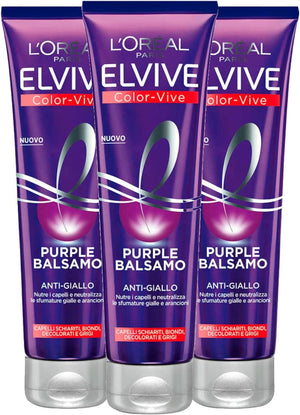 L'ORÉAL PARIS SET 3 COFESZIONI  BALSAMO ANTIGIALLO COLOR VIVE PURPLE, PER CAPELLI SCHIARITI BIONDI GRIGI 150 ML
