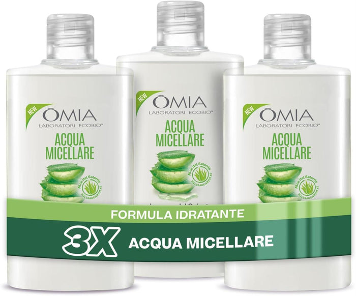 OMIA SET 3 PZ ACQUA MICELLARE VISO ALOE VERA STRUCCANTE IDRATANTE ED EQUILIBRANTE TUTTI I TIPI DI PELLE 400 ML
