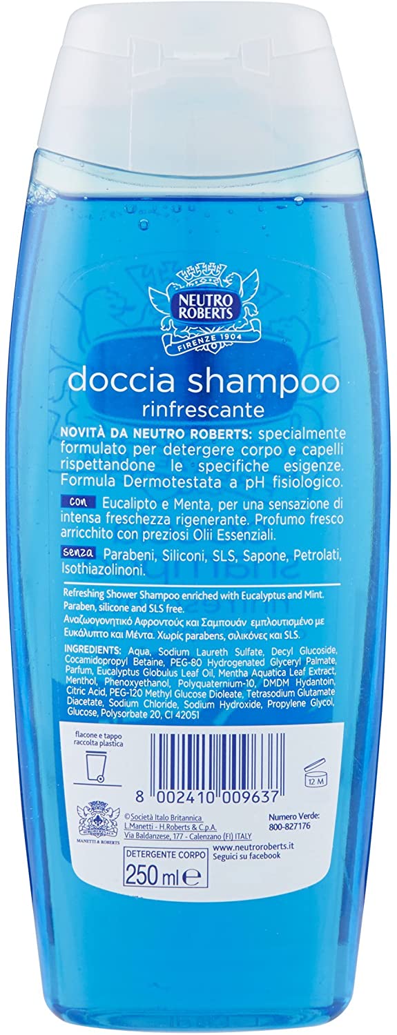 6 CONFEZIONI DI NEUTRO ROBERTS DOCCIA SHAMPOO 250ML RINFRESCANTE