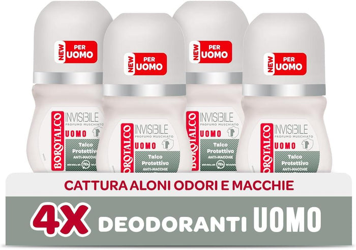 BOROTALCO ROLL-ON SET 4 PZ UOMO 50 ML'UNO FORMULA SENZA ALCOOL EFFICACIA FRESCA 48H ROSSO