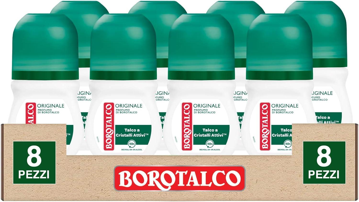 BOROTALCO ROLL-ON SET 8 PZ 50 ML L'UNO FORMULA SENZA ALCOOL EFFICACIA FRESCA 48H TALCO CRISTALLI ATTIVI