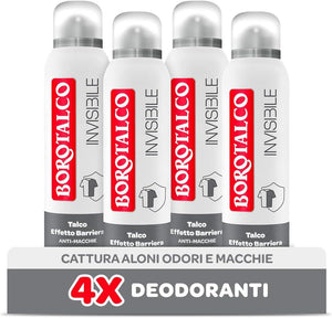 BOROTALCO SET 4 DEODORANTI SPRAY INVISIBILE GRIGIO NO ALCOOL CON TALCO 150 ML ANTIMACCHIE