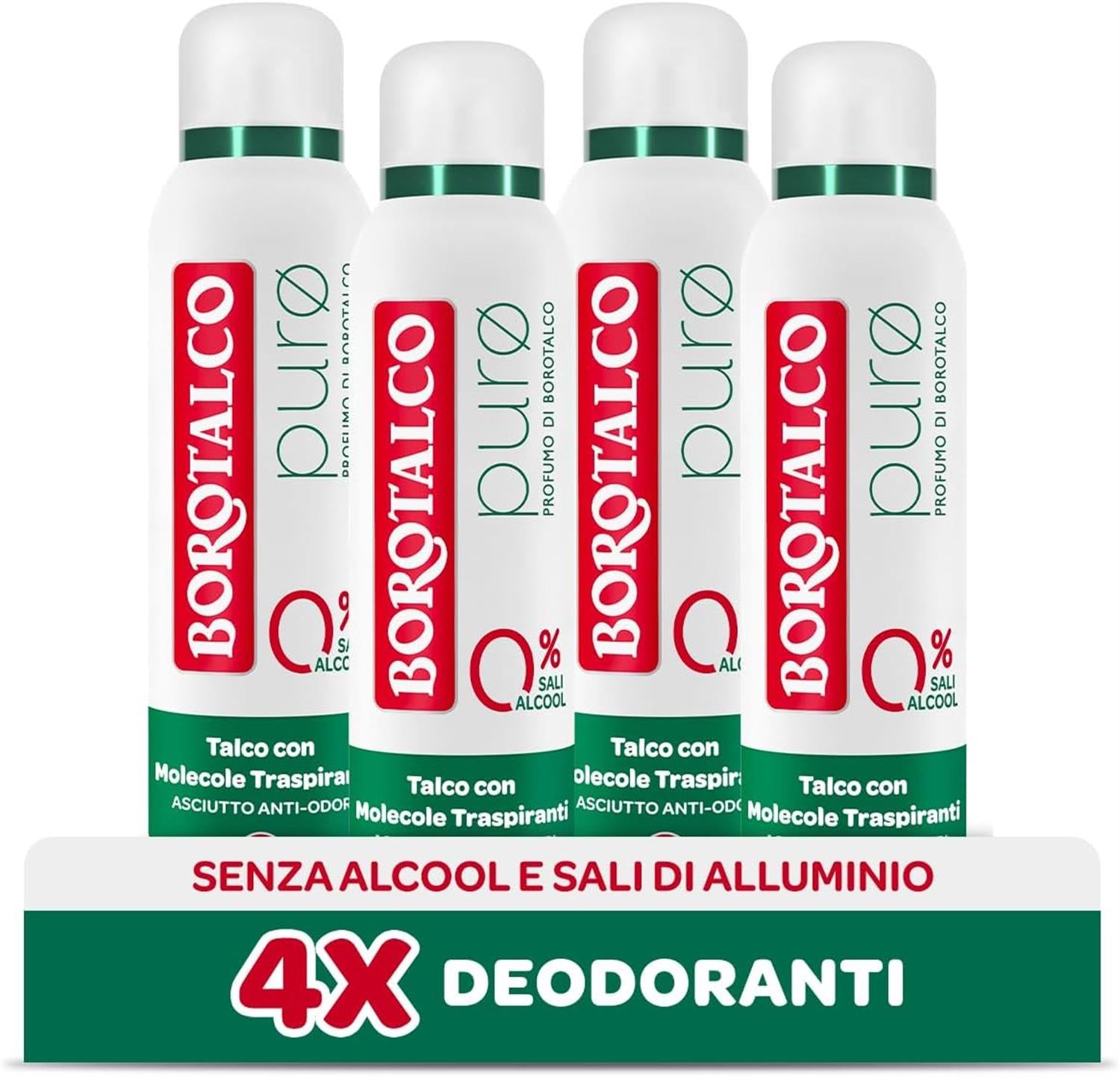 BOROTALCO SET 4 PZ DEO SPRAY 150 ML L'UNO NEW PURO 0 SALI 0 ALCOOL PROFUMO DI BOROTALCO
